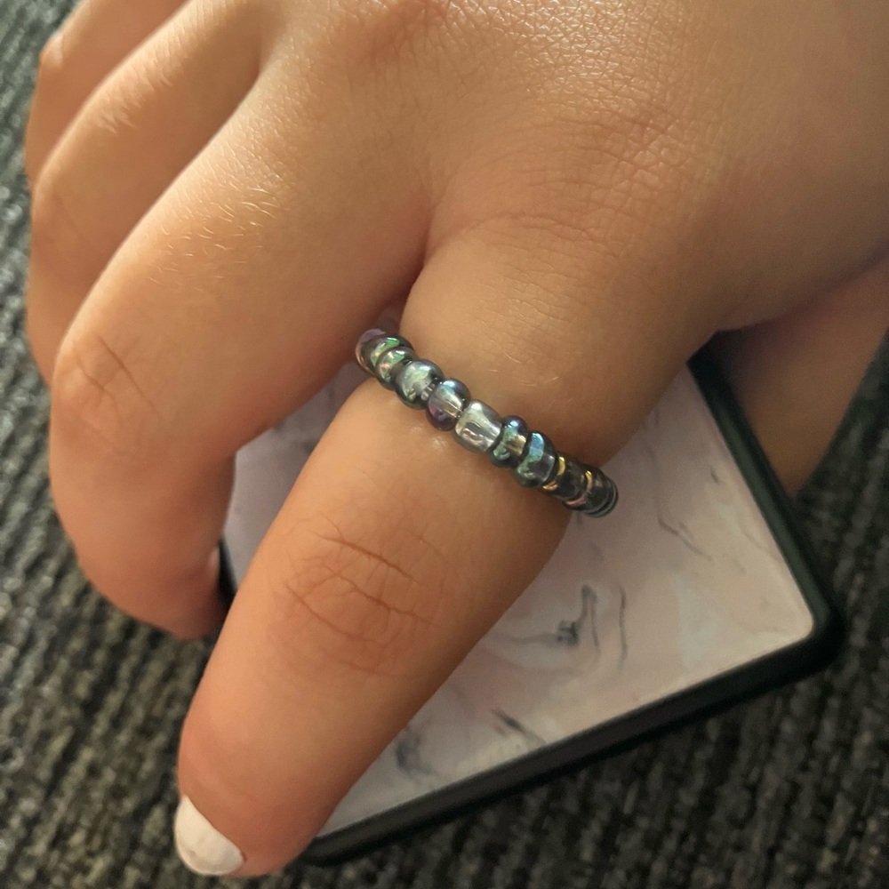 Handmade Glass Bead Size 8 Ring